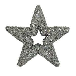 Glitter Open Star Hanging Decoration - Silver - 13cm