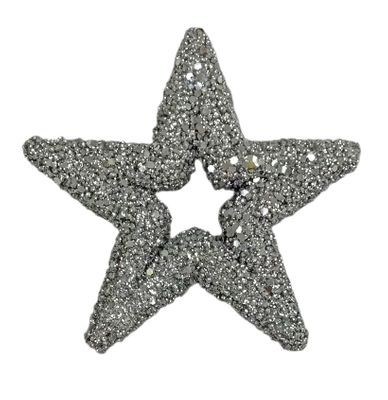 Glitter Open Star Hanging Decoration - Silver - 13cm