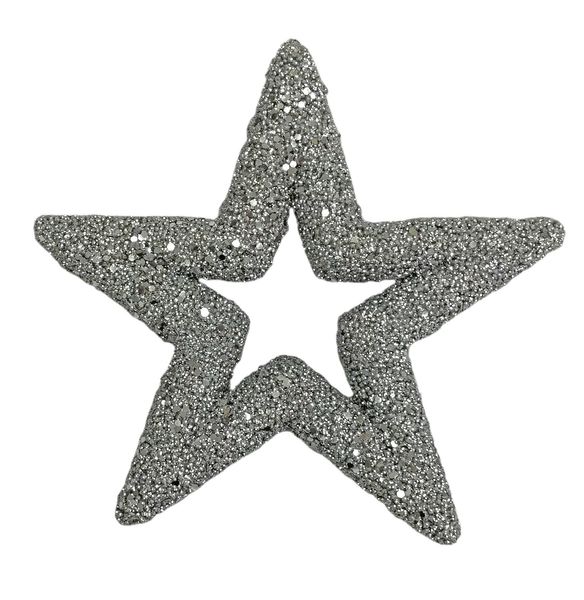 Glitter Open Star Hanging Decoration - Silver - 22cm