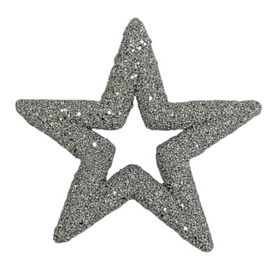 Glitter Open Star Hanging Decoration - Silver - 22cm