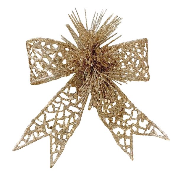 Glitter Bow Hanging Decoration - Gold - 15cm