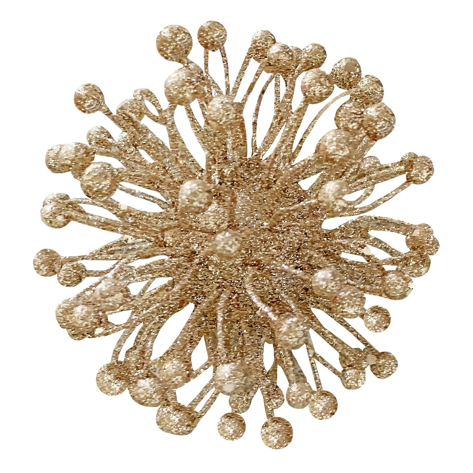 Glitter Flower Pom Pom Hanging Decoration - Gold