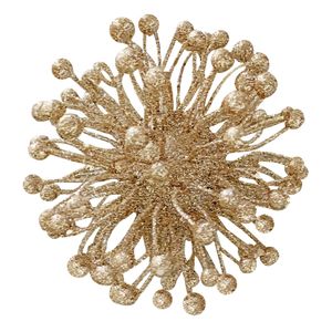 Glitter Flower Pom Pom Hanging Decoration - Gold