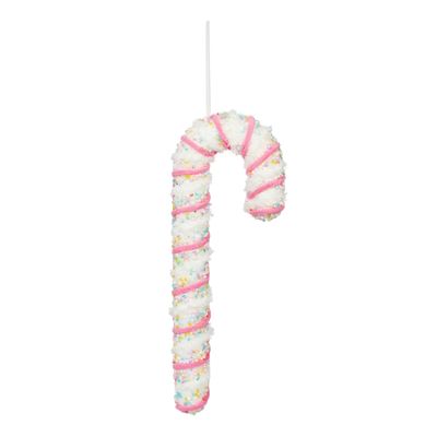 Candy Cane Hanging Decoration - White/Pink - H35cm