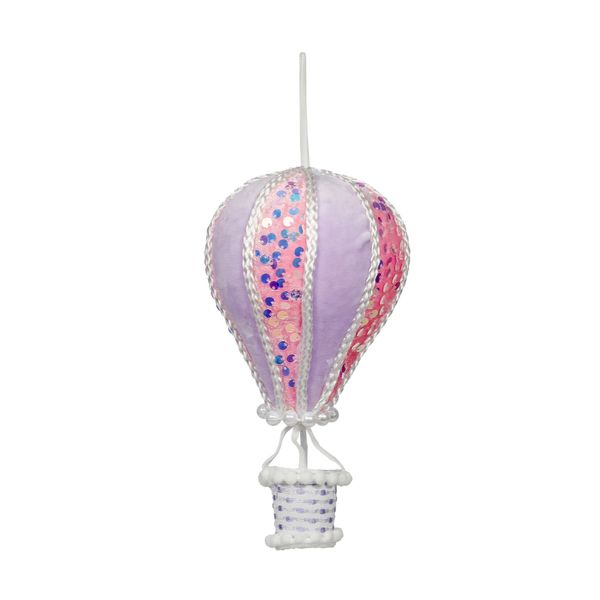 Large Hot Air Balloon with Santa Hanging Decoration - Pink / Lilac -  15cm