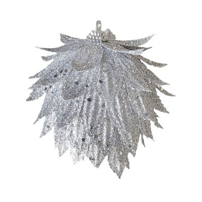 Glitter Floral Hanging Decoration - Silver - 10cm