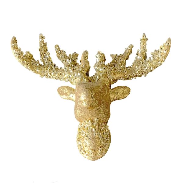 Glitter Reindeer Head Hanging Decoration - Gold