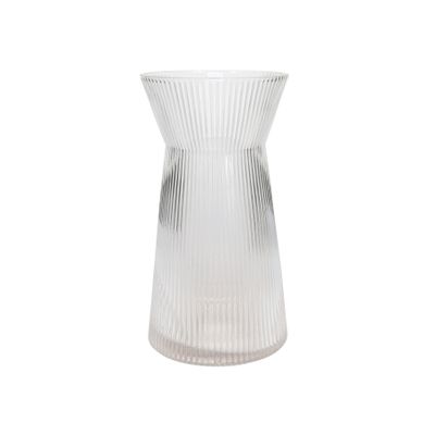 Tall Ribbed Vase with Wide Neck - Clear - H26cm