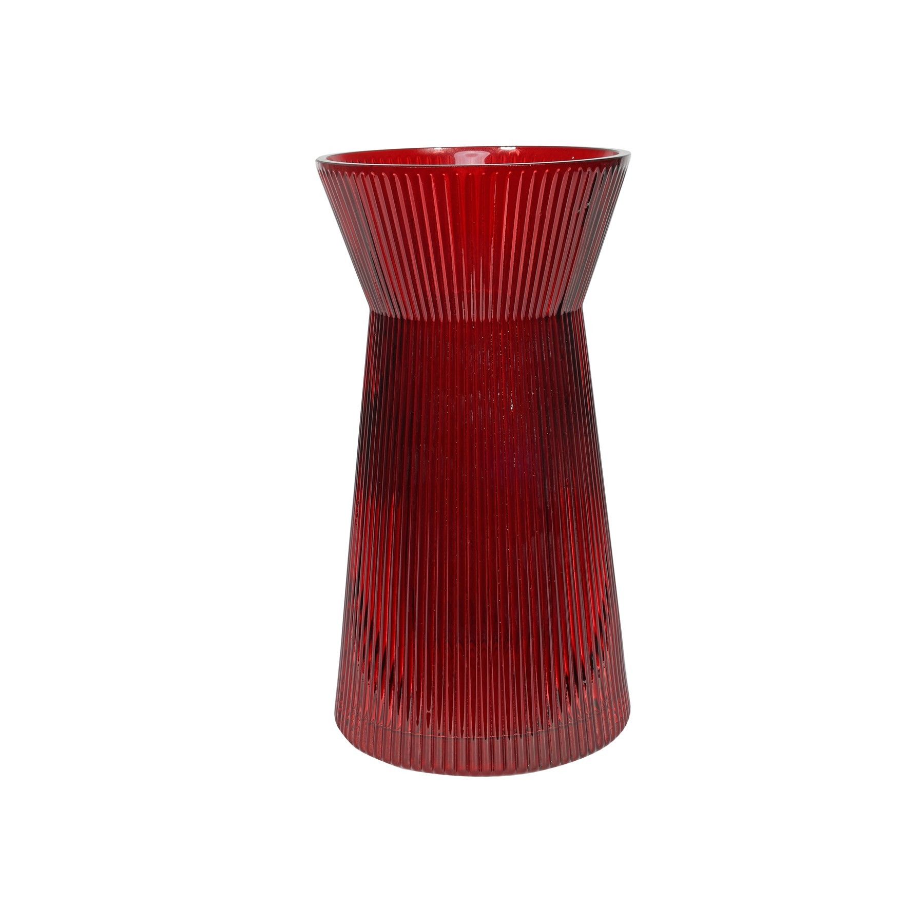Tall Ribbed Vase with Wide Neck - Red - H26cm