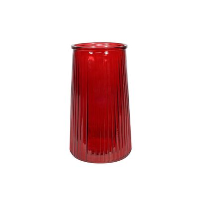 Ribbed Graduated Vase - Red -H21.5cm