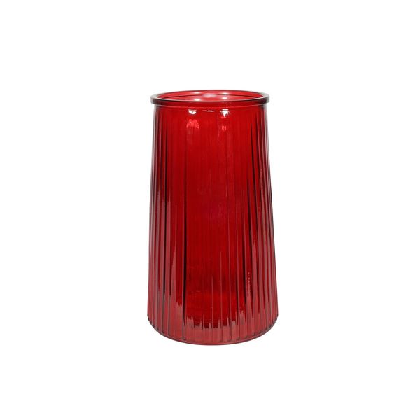 Ribbed Graduated Vase - Red -H21.5cm