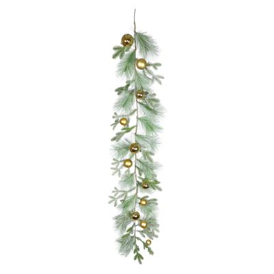 Snowy Mixed Foliage Bauble Garland Gold - 180cm