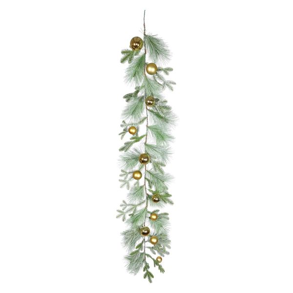 Snowy Mixed Foliage Bauble Garland Gold - 180cm