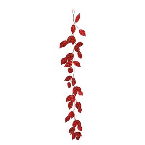 Garland Velvet leaves - Red/Gold Trim  - L182cm