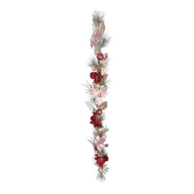 Magnolia & Poinsettia Rattan Garland - Pink/Burgundy - 180cm