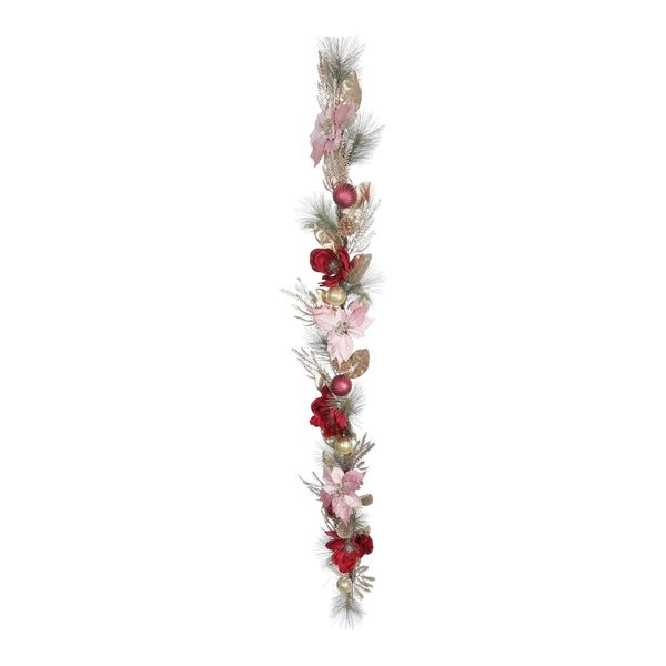 Magnolia & Poinsettia Rattan Garland - Pink/Burgundy - 180cm