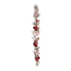 Magnolia & Poinsettia Rattan Garland - Pink/Burgundy - 180cm