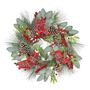 Luxury Rattan Wreath Frosted Cones Tartan Bows & Red Berries - 60cm