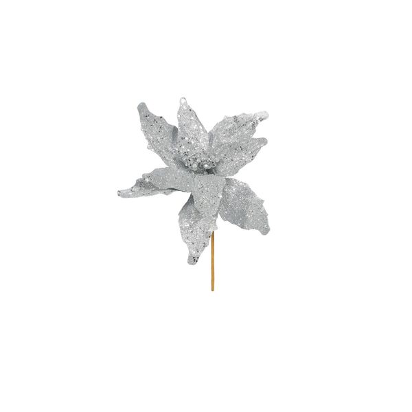 Glitter Poinsettia - Silver - 32cm