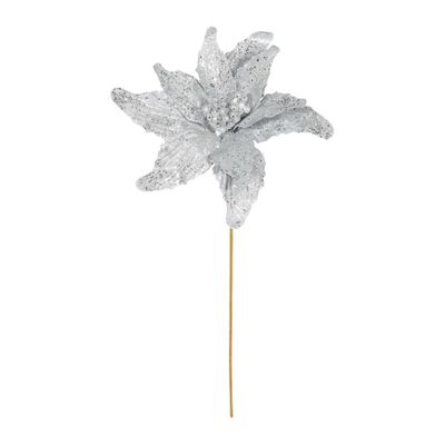 Glitter Poinsettia - Silver - 67cm