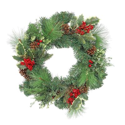 Cone, Berry, Holly Mixed Foliage Wreath - 55cm