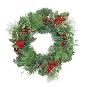 Cone, Berry, Holly Mixed Foliage Wreath - 55cm