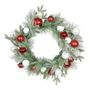 Snowy Mixed Foliage Bauble Wreath - Red/White - 60cm