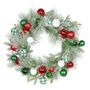 Snowy Mixed Foliage Bauble Wreath - Red/Green/White - 60cm