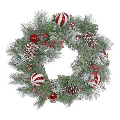 Candy Cane Wreath Red/White Bauble & Canes - 55cm