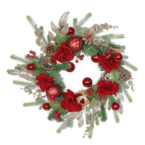 Red Rose & Gold Bauble Wreath - 60cm 