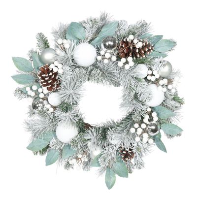 Snowy Cone, Berry and Bauble Wreath - 60cm 