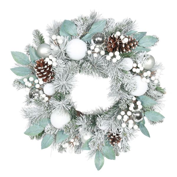 Snowy Cone, Berry and Bauble Wreath - 60cm 