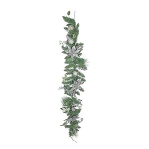 Poinsettia & Bauble Garland - Silver - 180cm 