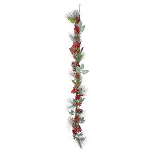 Luxury Rattan Garland Frosted Cones Tartan bows & Red Berries - 180cm