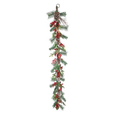 Pine, Cone & Red Berry Garland - 180cm 