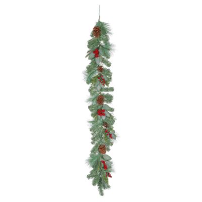 Mixed Foliage Garland with Cones & Red Berry - 180cm