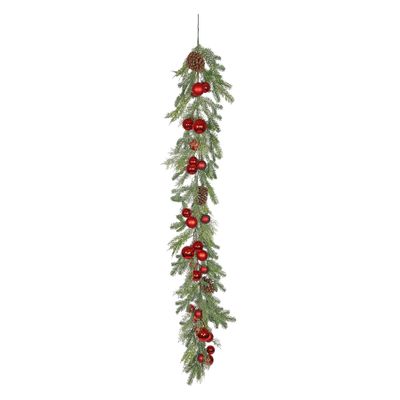 Red Bauble & Cone Pine Rattan Garland - 180cm  