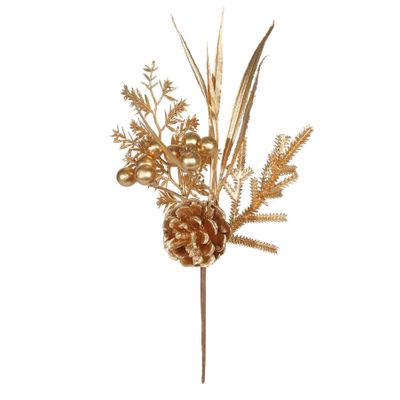 Gold Berry / Assorted Leaves / Pinecone Pick - 26cm