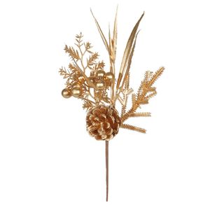 Gold Berry / Assorted Leaves / Pinecone Pick - 26cm