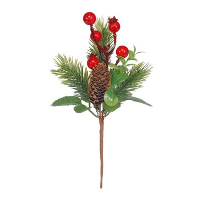 Assorted Berry & Long Pine Cone Pick  - 20cm