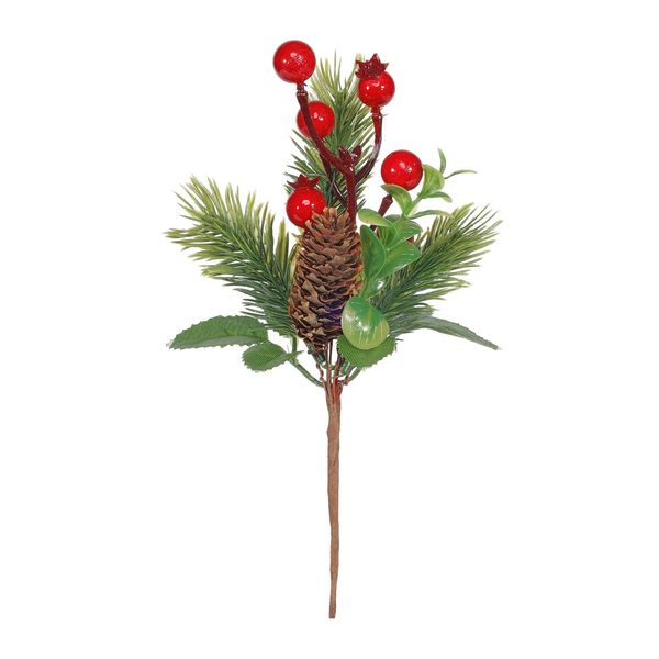 Assorted Berry & Long Pine Cone Pick  - 20cm
