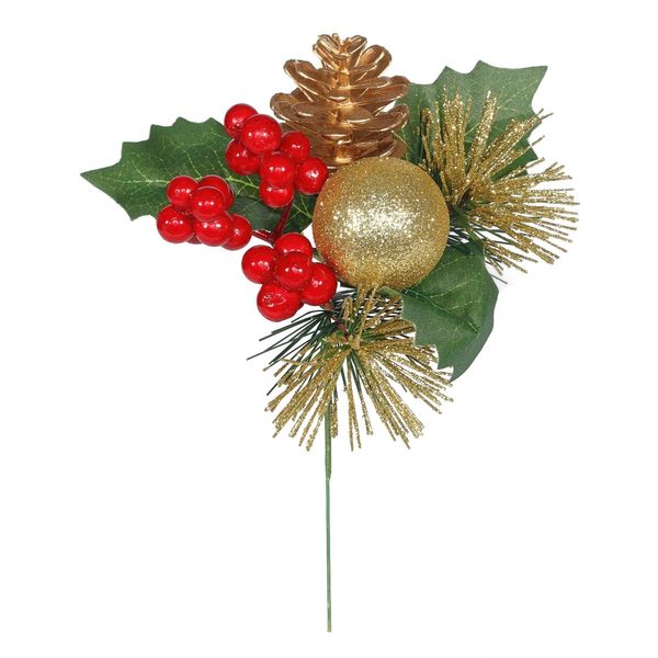 Gold Glitter Ball & Pinecone Glittery Spray  Pick - 20cm