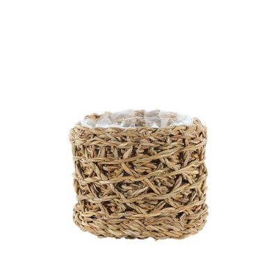 Round Natural Seagrass Basket-W/Liner - Small - H12.5 x D12cm