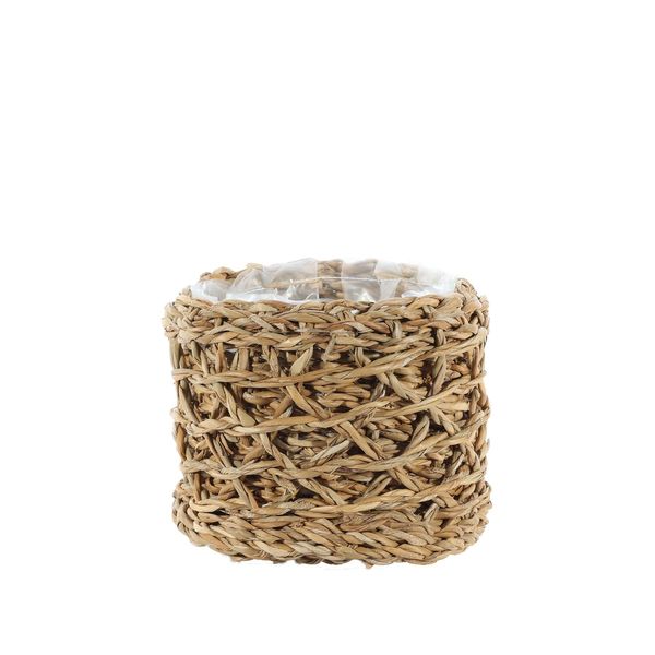 Round Natural Seagrass Basket-W/Liner - Small - H12.5 x D12cm