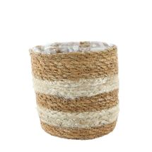 Natural Stripe Seagrass & Braided Jute Basket w/Liner - Small - H14 x Dia 14cm
