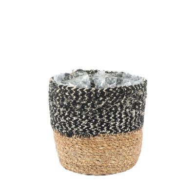 Seagrass Basket w/Liner - Natural & Black - H13 x Dia13cm