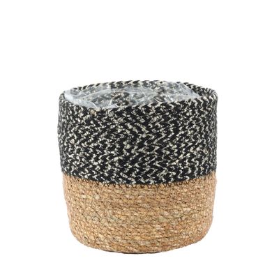 Seagrass Basket w/Liner - Natural & Black - H14 x Dia15cm