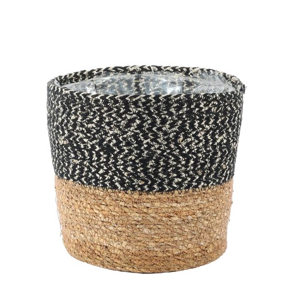 Seagrass Basket w/Liner - Natural & Black - H16 x Dia17.5cm