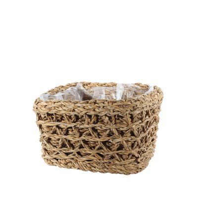 Square Natural Seagrass Baskets with Liner -H15cm x 23cm x 23cm