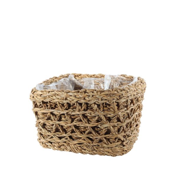 Square Natural Seagrass Baskets with Liner -H15cm x 23cm x 23cm